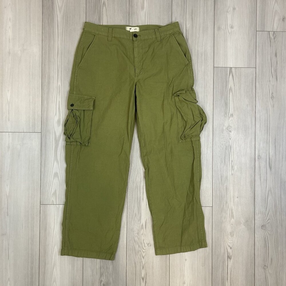 Madewell Size 30 Garment-Dyed Low-Slung Straight Cargo Pants Green NL219